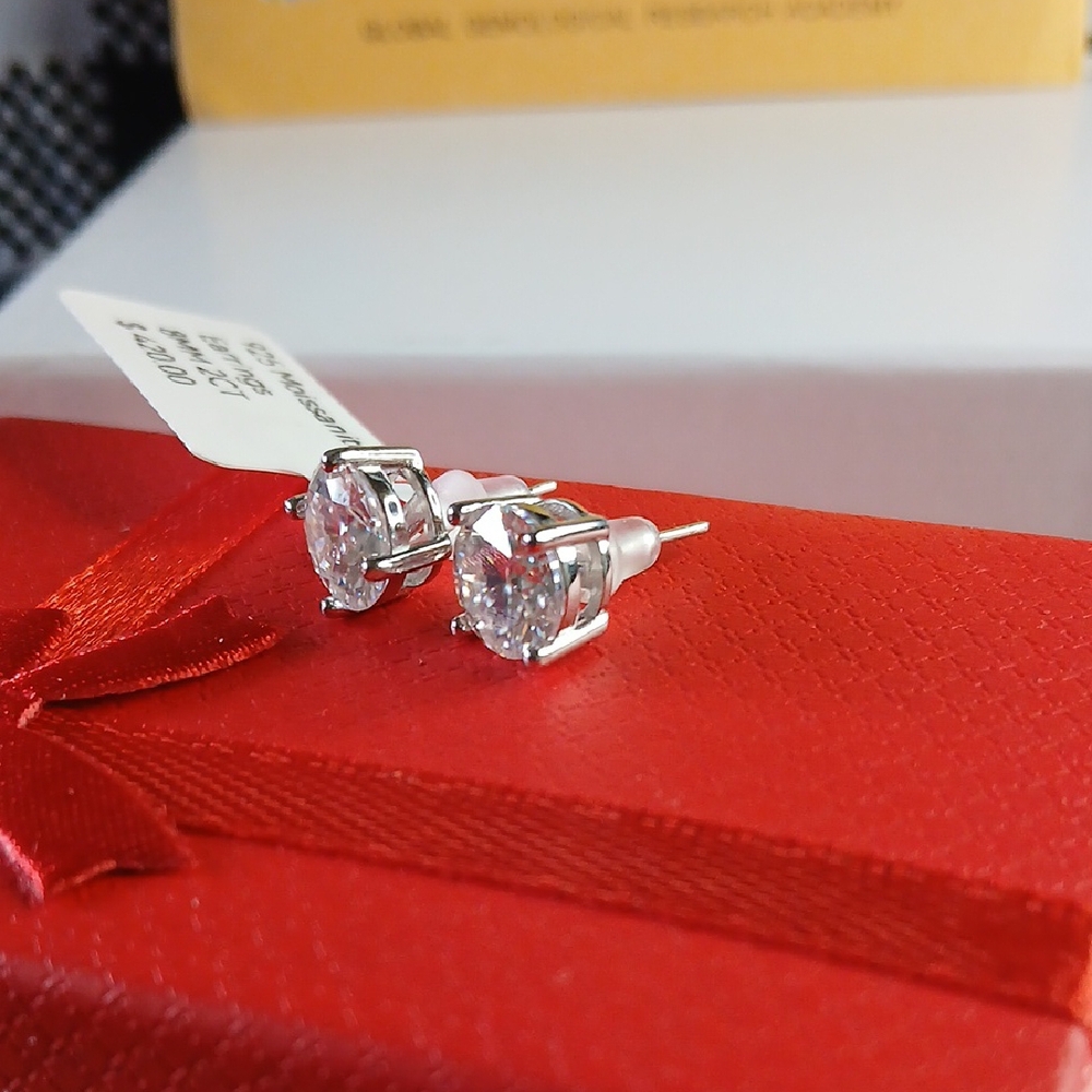 Certified 2ct Moissanite 925 Sterling Silver Stud Earrings - Picture 11 of 13